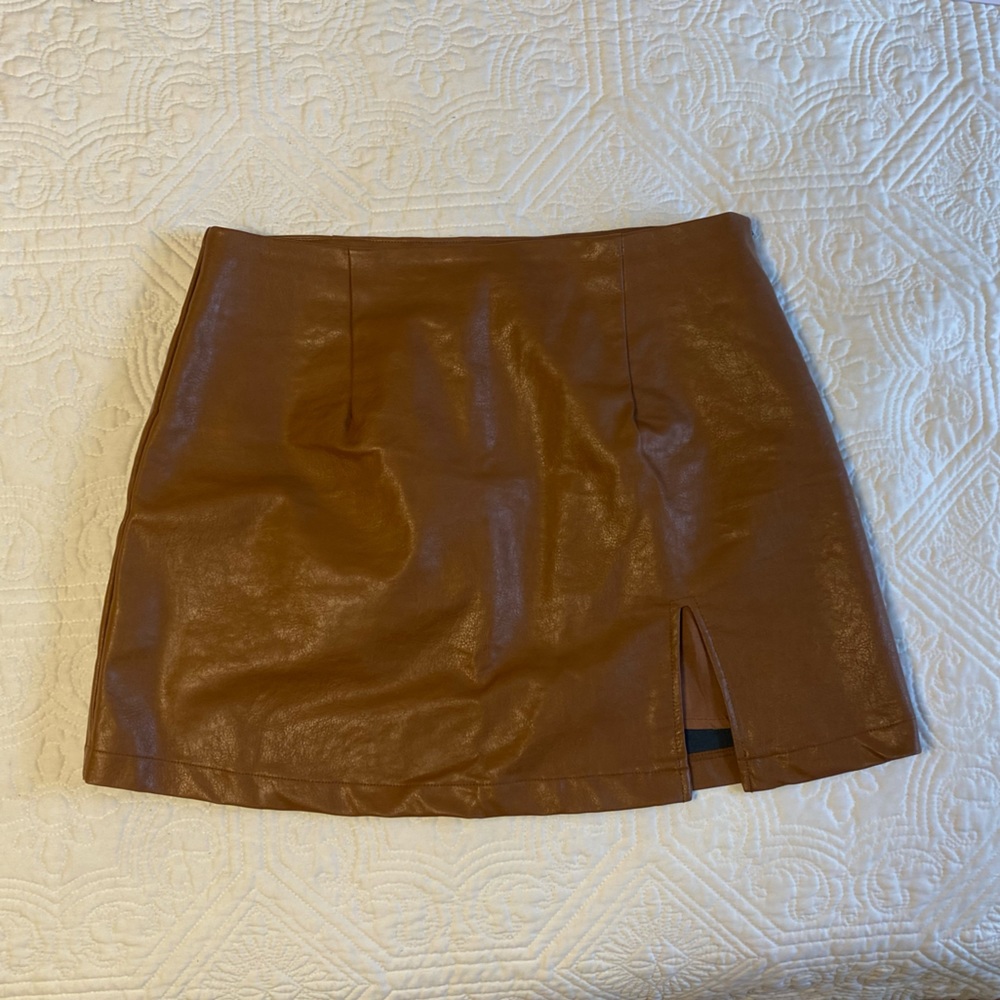 Olivaceous Brown Leather Mini Skirt- Women’s Large